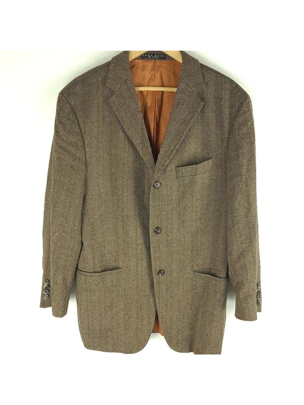 Hugo Boss Blazer Jacket Virgin Wool Tan Lined Single Vent Size 42R